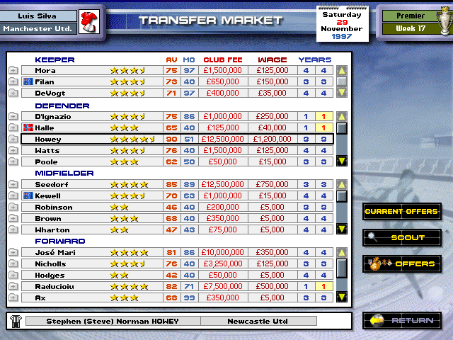 Premier Manager 98 screenshot 3 for Playstation